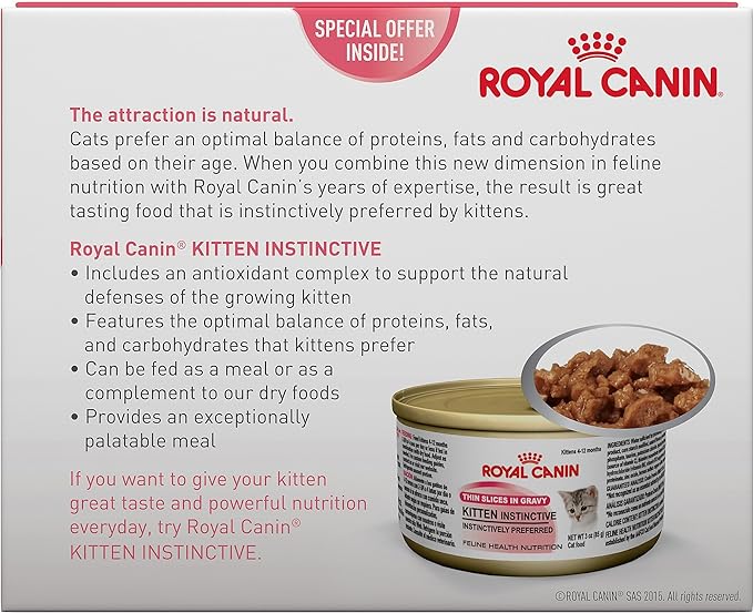 Royal Canin Feline Health Nutrition Kitten Thin Slices in Gravy Canned Cat Food, 3 oz can (6-pack)
