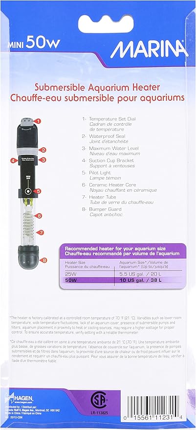 Marina Submersible Heater for Aquarium, Mini, 50-watt