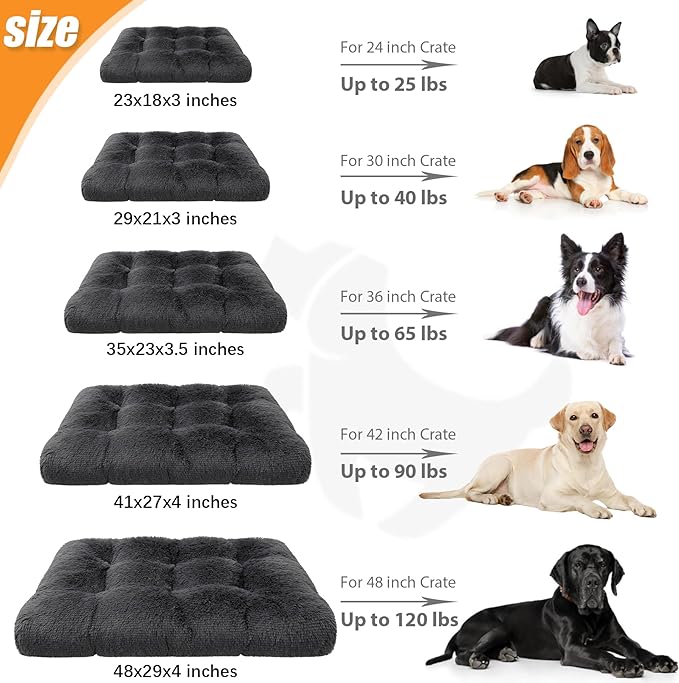 KSIIA Dog Crate Bed Washable Dog Beds for Small Dogs Deluxe Plush Fluffy Comfy Thick Kennel Pad Anti-Slip & Anti-Scratch Pet Sleeping Mat, 23 x 18 Inch, Dark Gray