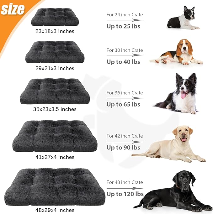 KSIIA Dog Crate Bed Washable Dog Beds for Medium Dogs Deluxe Plush Fluffy Comfy Thick Kennel Pad Anti-Slip & Anti-Scratch Pet Sleeping Mat, 29 x 21 Inch, Dark Gray