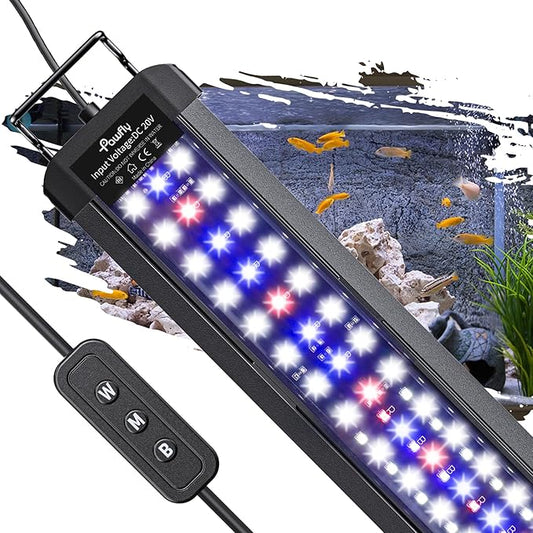 Pawfly 19W Aquarium LED Light for 30 to 36 Inch Fish Tanks Extendable Fish Tank Light with Full Spectrum Brilliant White Blue Red Lights with Daytime & Night Modes and Adjustable Brightness