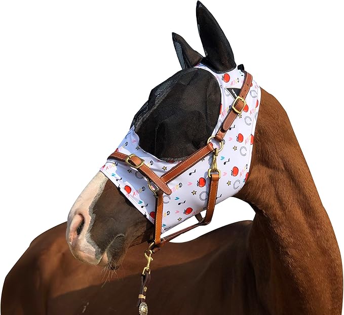 TGW RIDING Horse Fly Mask Super Comfort Horse Fly Mask Elasticity Fly Mask with Ears We Only Make Products That Horses Like (White, L)
