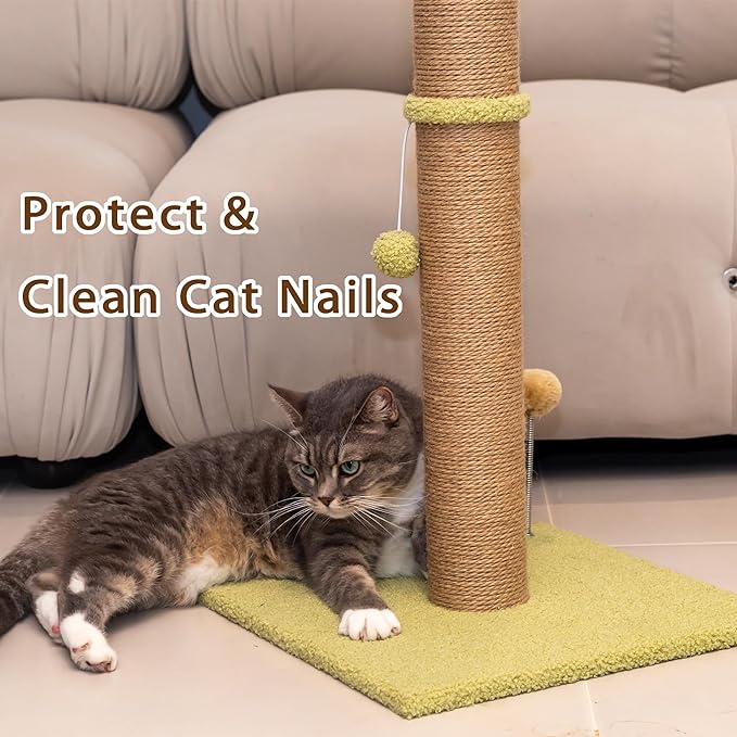 Scratch Post for Cat Post 36 INCH Tall Cat Scratch Post for Indoor Cats with Natural Sisal Rope 3.4 Inch Diameter Scratcher Post Tree Kitten Large Cat Interactive Toy(Leaf)…