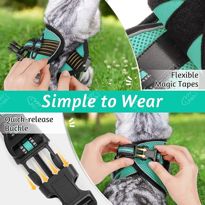 rabbitgoo Cat Harness and Leash Set for Walking Escape Proof, Adjustable Soft Kittens Vest with Reflective Strip for Cats, Comfortable Outdoor Vest,Green,M