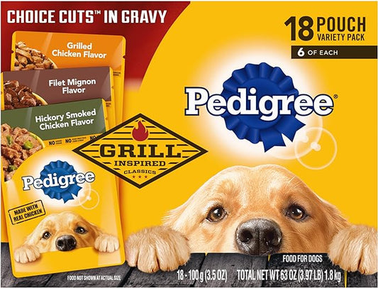 PEDIGREE CHOICE CUTS IN GRAVY Grill Inspired Classics Adult Soft Wet Dog Food 18-Count Variety Pack, 3.5 oz Pouches