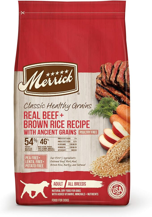 Merrick Healthy Grains Premium Adult Dry Dog Food, Wholesome And Natural Kibble With Beef And Brown Rice - 4.0 lb. Bag