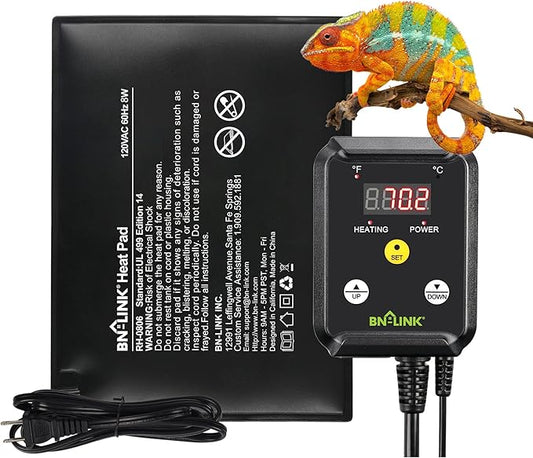 BN-LINK Durable Reptile Heating Pad 6" X 8" with Digital Thermostat Under Tank Heater Terrarium Warmer Combo Set for Turtles, Lizards, Frogs, and Other Reptiles