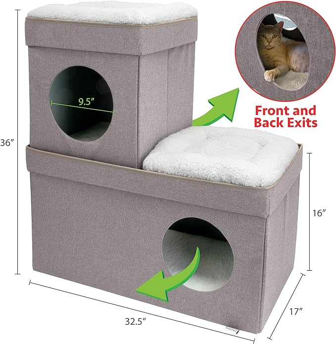 Kitty City Large Stackable Tan Cat Condo, Cat Cube, Cat House, Pop Up Bed, Cat Ottoman (CM-10074-CS01)