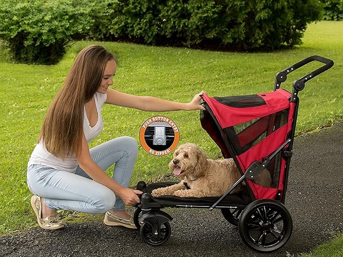 Pet Gear NO-Zip Pet Stroller with Dual Entry, Push Button Zipperless Entry for Single or Multiple Dogs/Cats, Pet Can Easily Walk in/Out, No Need to Lift Pet, Gel-Filled Tires, 1 Model, 4 Colors