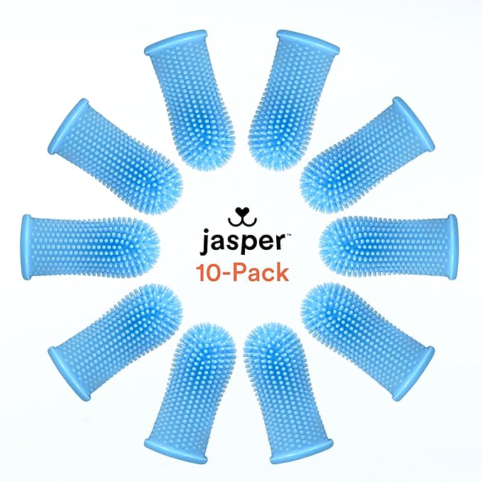 Jasper Dog Toothbrush, 360º Dog Tooth Brushing Kit, Cat Toothbrush, Dog Teeth Cleaning, Dog Finger Toothbrush, Dog Tooth Brush for Small & Large Pets, Dog Toothpaste Not Included - Blue 10-Pack