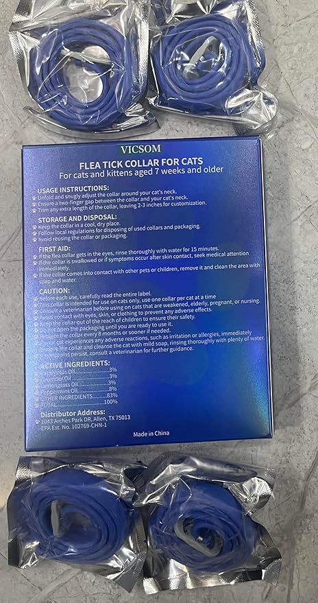 4 Pack Flea Collar for Cats, Cat Flea and Tick Collar 8 Months Prevention Cat Flea and Tick Treatment, Waterproof Adjustable Cat Flea Collar, Natural Anti Tick and Flea Collar for Kitten, Blue