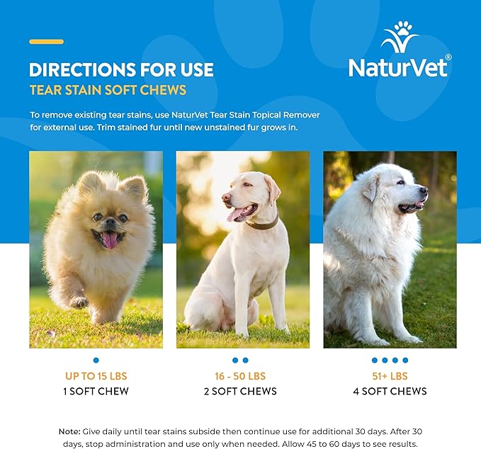 NaturVet – Tear Stain Plus Lutein – Eliminates Unsightly Tear Stains – Enhanced with Cranberry Extract, Marshmallow Root & Oregon Grape Root – for Dogs & Cats – 70 Soft Chews