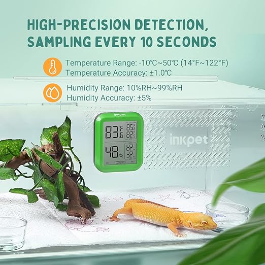 Reptile Terrarium Thermometer Hygrometer with Max/min Record Digital Display for Bearded Dragon Tank Accessories Crested Gecko Snake Leopard Gecko Tortoise Habitat Hermit Crab, TR-1A