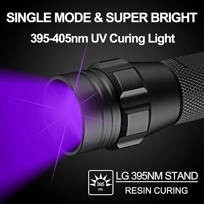 ULTRAFIRE UV Flashlight for Resin Curing, 395nm LED UV Curing Light, Zoomable Blacklight Flashlight for Pet Urine, Cat Dog Stains, Bed Bug, Household Wardrobe Toilet WF-508UV