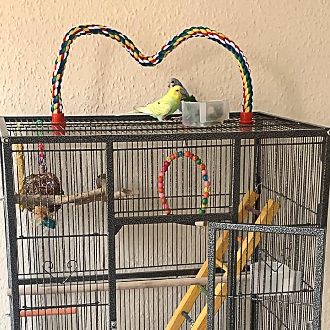 Bird Rope Perches for Parrots, Cockatiels, Parakeets, Budgie Cages Comfy Birds Colorful Rope Toy (31.5inch Plastic nut)