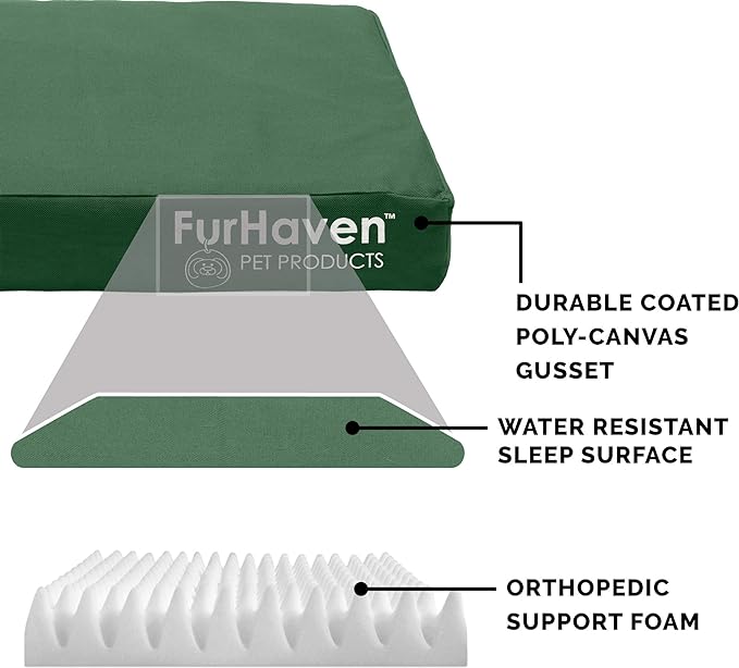 Furhaven Water-Resistant Orthopedic Dog Bed for Large Dogs w/ Removable Washable Cover, For Dogs Up to 95 lbs - Indoor/Outdoor Logo Print Oxford Polycanvas Mattress - Forest, Jumbo/XL