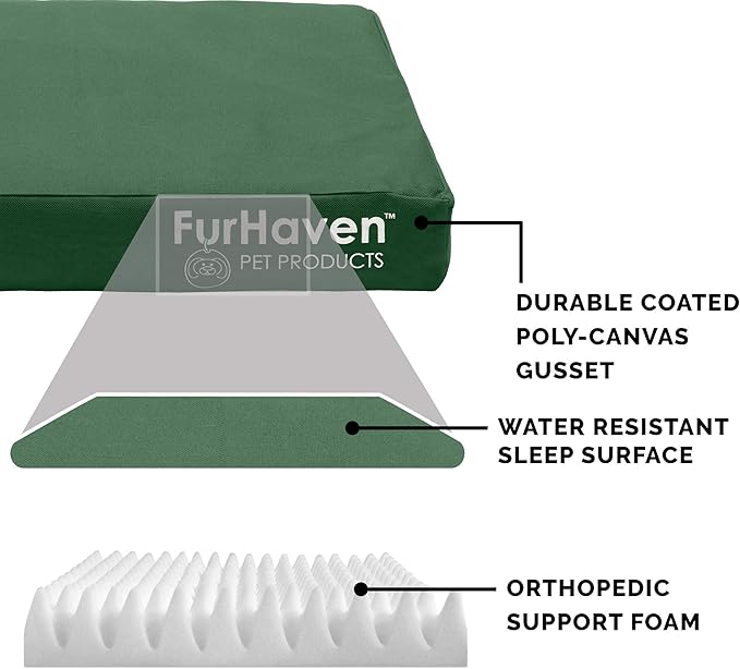 Furhaven Water-Resistant Orthopedic Dog Bed for Medium/Small Dogs w/ Removable Washable Cover, For Dogs Up to 35 lbs - Indoor/Outdoor Logo Print Oxford Polycanvas Mattress - Forest, Medium