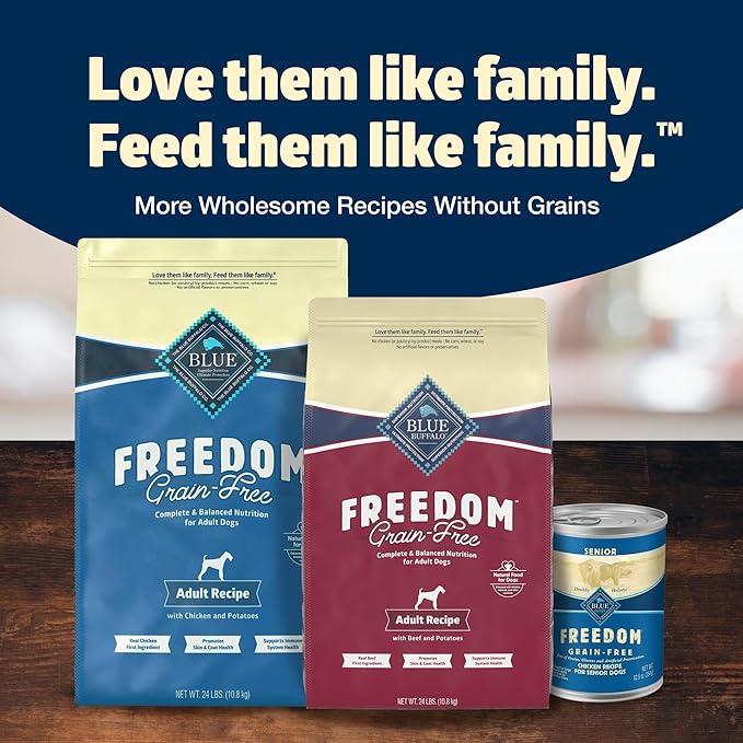 Blue Buffalo Freedom Grain-Free Dry Dog Food, Complete & Balanced Nutrition for Adult Dogs, Made in the USA With Natural Ingredients, Beef & Potatoes, 24-lb. Bag