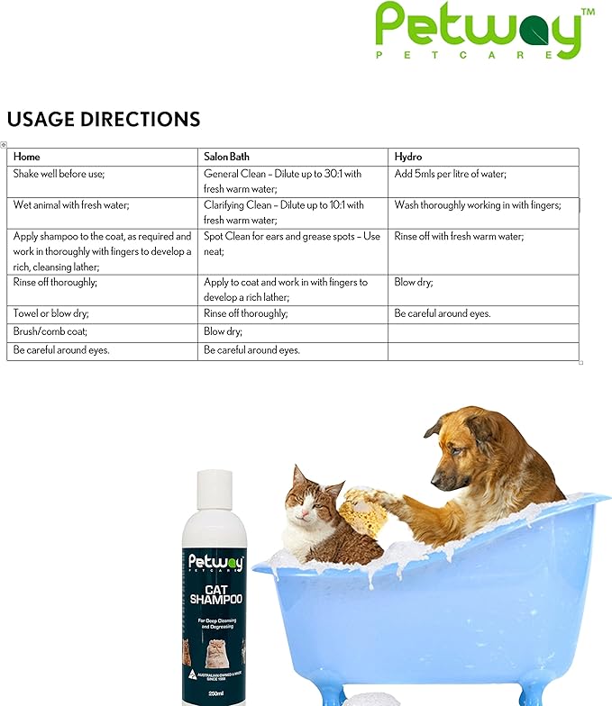 Petway Petcare Cat Shampoo, Anti Dandruff Shampoo for Deep Cleanse & Degreasing, Removes Excess Oils, Dirt and Dandruff, pH Balanced, Parabens & Sulfates Free, Cruelty Free, 8.5 Fl Oz (250ml)