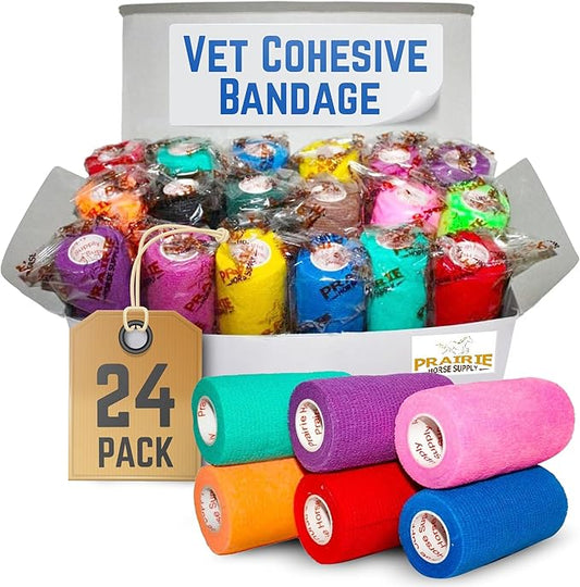 2 Inch Vet Wrap Tape Bulk (Assorted Colors) (Pack of 24) Self Adhesive Adherent Adhering Flex Bandage Grip Roll for Dog Cat Pet Horse