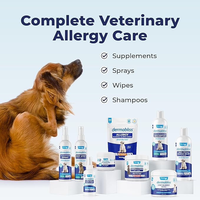 Vetnique Dermabliss Anti Itch Spray for Dogs & Cats with Hydrocortisone for Allergies and Immediate Dog Itching Skin Relief - Fragrance Free with Soothing Oat Extract (8oz Anti Itch Spray)