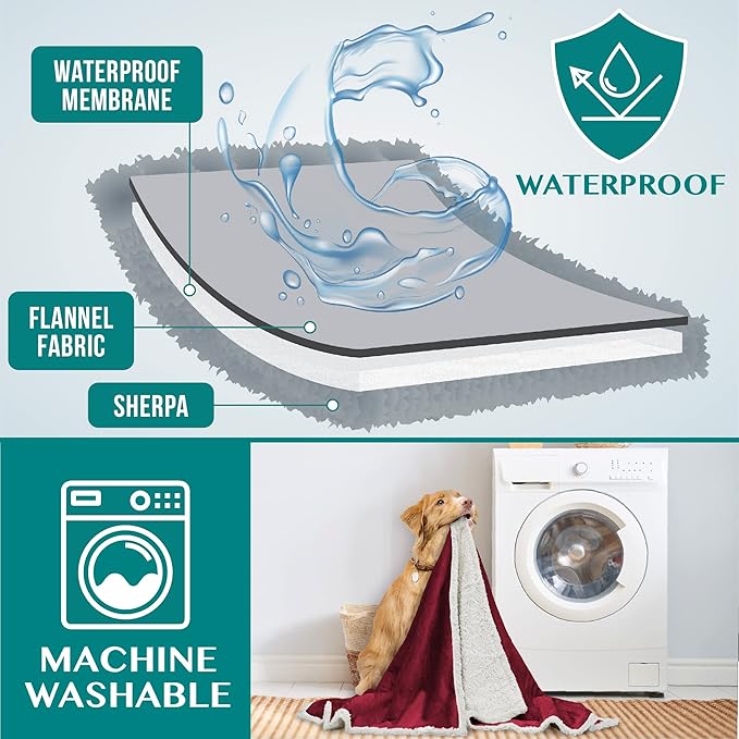 PetAmi WATERPROOF Dog Blanket for Medium Large Dog, Pet Puppy Blanket Couch Cover Protection, Sherpa Fleece Cat Blanket, Sofa Bed Furniture Protector Reversible Soft Plush Washable, 60x40 Wine Red