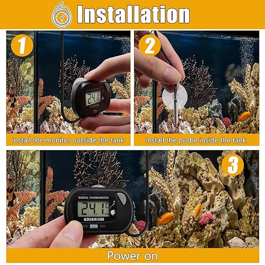 Fish Tank Digital Thermometer Aquarium Thermometer Reptile Thermometer Water Thermometer with MAX/MIN LCD Display Terrarium Water Temperature Test Aquarium Temperature Measurement (Grey)