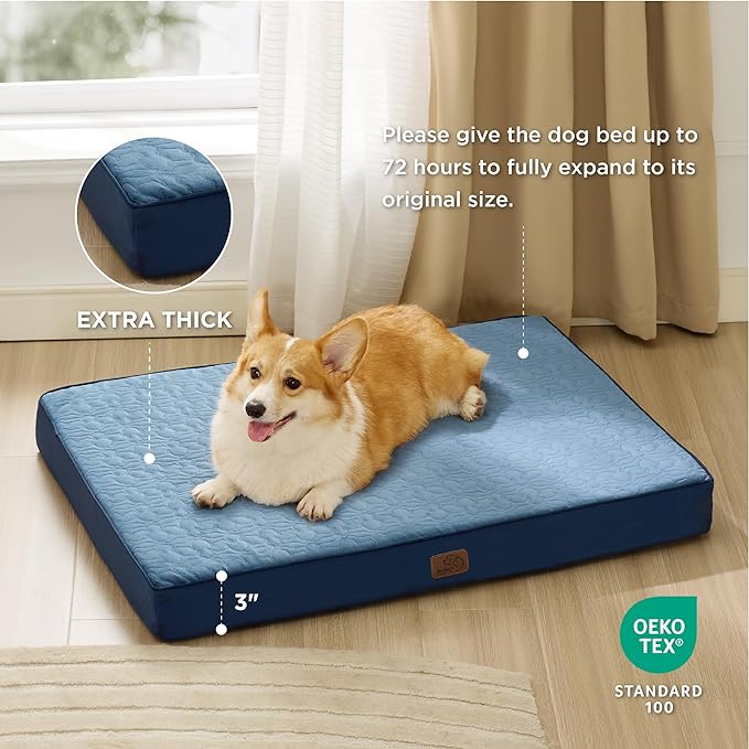 Bedsure Large Orthopedic Dog Bed - Memory Foam, 2-Layer Thick, 30x20x3 Inches, Navy