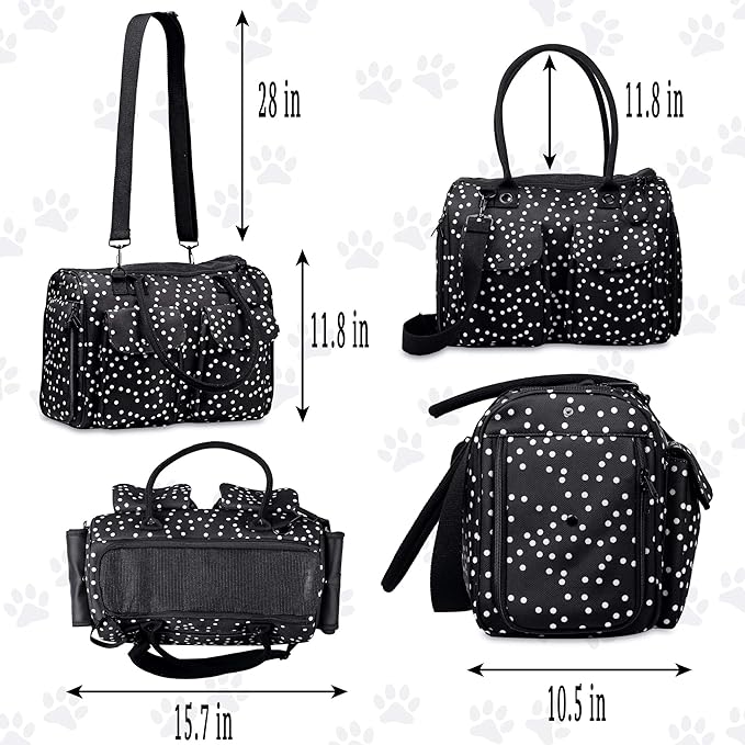 Fashion Dog Carrier Cat Carrier Rabbit Carrier- Soft Sided Pet Carrier Purse Bag - Breathable Mesh Airline Approved Pets Travel Tote Bag with Pockets (Black Polka dot)