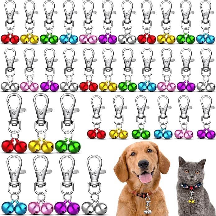 28 Sets Pet Bells for Dog Cat Collar, Loud Charm Pet Pendant Accessories Pet Tracker with Stainless Steel Keychain, Save Birds, for Cats, Dogs and Deaf or Elderly Pets