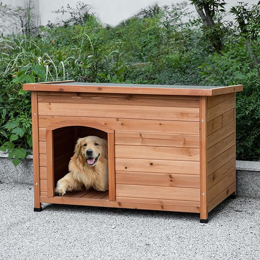 TAKUKA Outdoor Wooden Dog House for Small Medium Large Sized Dogs，Extra Waterproof Durable Dog Kennel with Wooden Floor for Garden Backyard Farm (newL)