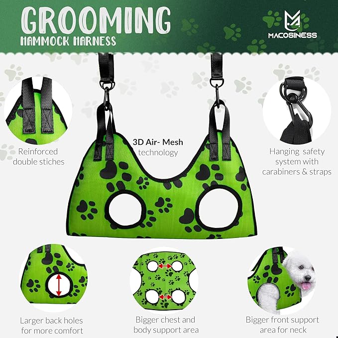 Dog Grooming Hammock with Hooks Nail Clipper for Trimming - Complete Groomers Helper Set for Pets Sling Lift Harness for Cats