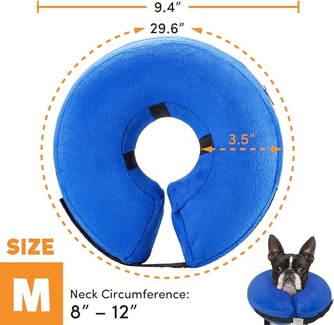 BENCMATE Protective Inflatable Collar for Dogs and Cats - Soft Pet Recovery Collar Does Not Block Vision E-Collar (Medium, Blue)