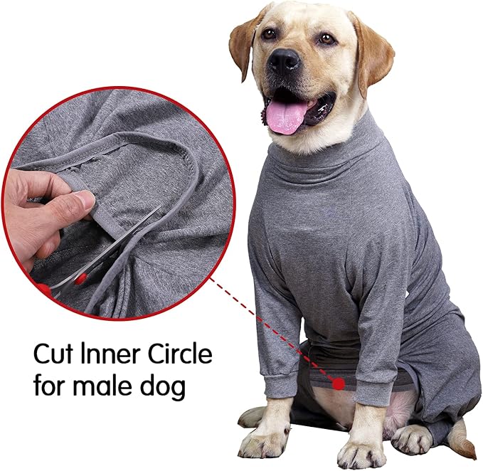 Dog Recovery Suit Abdominal Wound After Surgery Wear Prevent Licking Wounds E-Collar & Cone Alternatives Postoperative Shirt Dog Pajamas Long Sleeve Prevent Shedding (X-Large, Grey)