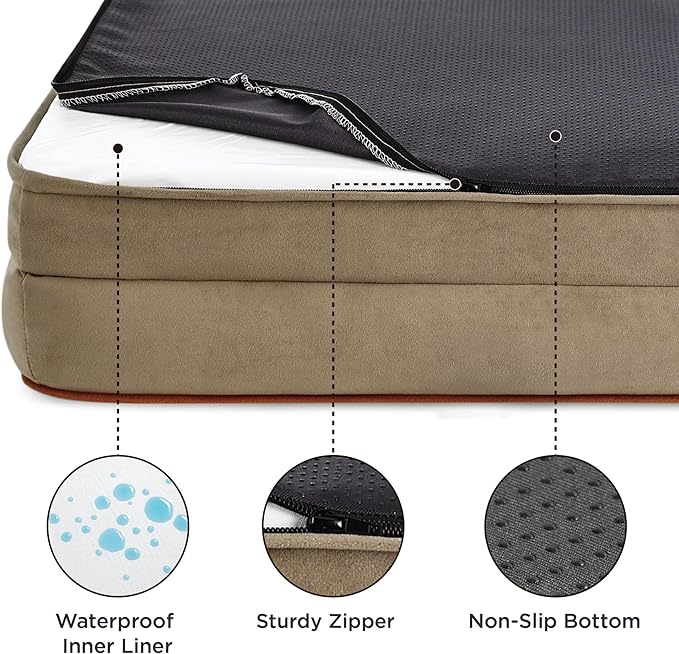 Bedsure Orthopedic Dog Bed for Medium Dogs - Waterproof Dog Sofa Beds Medium, Supportive Foam Pet Couch Bed with Removable Washable Cover, Waterproof Lining and Nonskid Bottom, Hazel