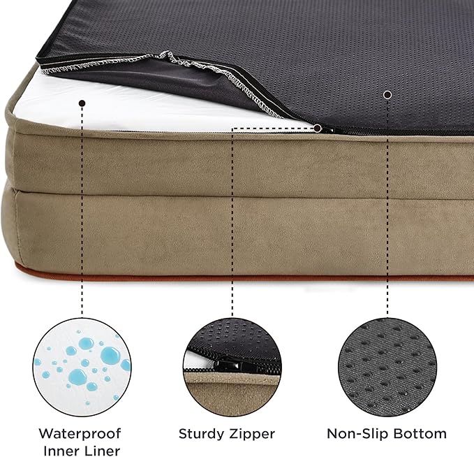 Bedsure Small Orthopedic Dog Bed - Washable Bolster Dog Sofa Beds for Small Dogs, Supportive Foam Pet Couch Bed with Removable Washable Cover, Waterproof Lining and Nonskid Bottom Couch, Hazel