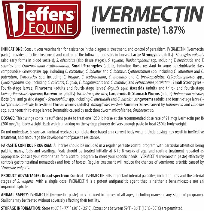 Jeffers Ivermectin Horse Dewormer | 6 Doses | Gel Dewormer for Horses