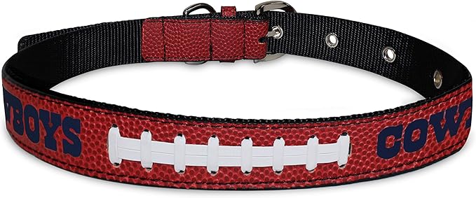 Pets First Tough Leather Pet Collar NFL Dallas Cowboys Premium Dog Collar, Limited Edition, Size Medium. Best & Strongest Heavy-Duty Dog Collar!, 16-20" Long & 1" Wide, DAL-3081-MD