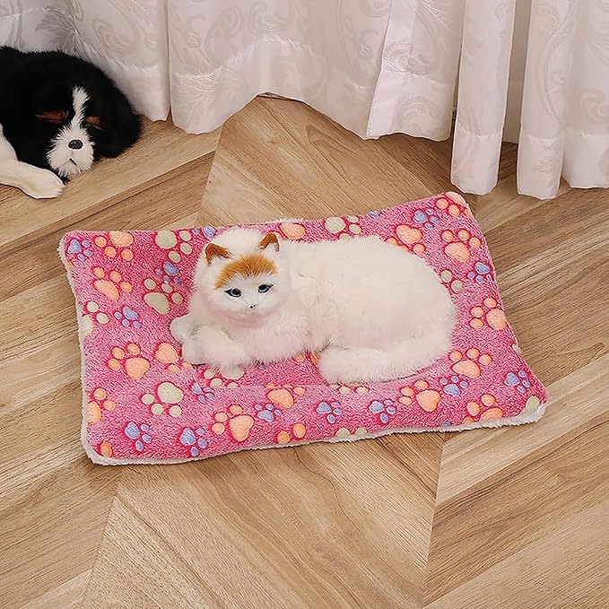 Cozy Calming Cat Blanket, Flannel Cushion for Pet Cozy Calming Blanket for Anxiety and Stress, Cozy Kitty Bed for Indoor Cats Calming Thick Ultra Soft Pet Bed Mat (Pink Claws, L (15.7" x 19.7"))