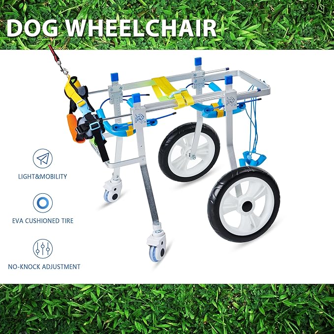 Adjustable 4-Wheel Dog Wheelchair| Pet Wheelchairs with Disabled Hind Legs Walking|Full Support Dog wheelchairs (7-Size) (L)