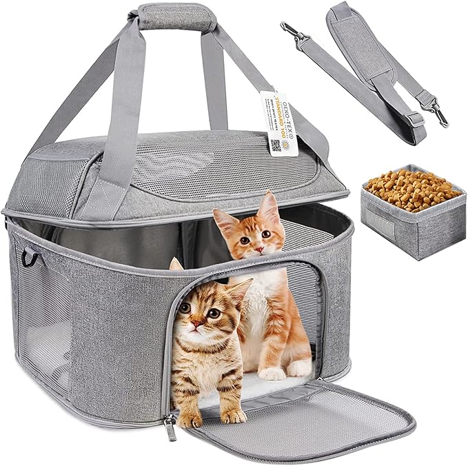 Large Cat Carrier for 2 Cats, Soft Side Pet Carrier for Cats Small Dog, Collapsible Travel Dog Carrier Bag, OEKO-TEX Certified TSA Airline Approved Cat Carrier Backpack for Cats 20 lbs (Gray)