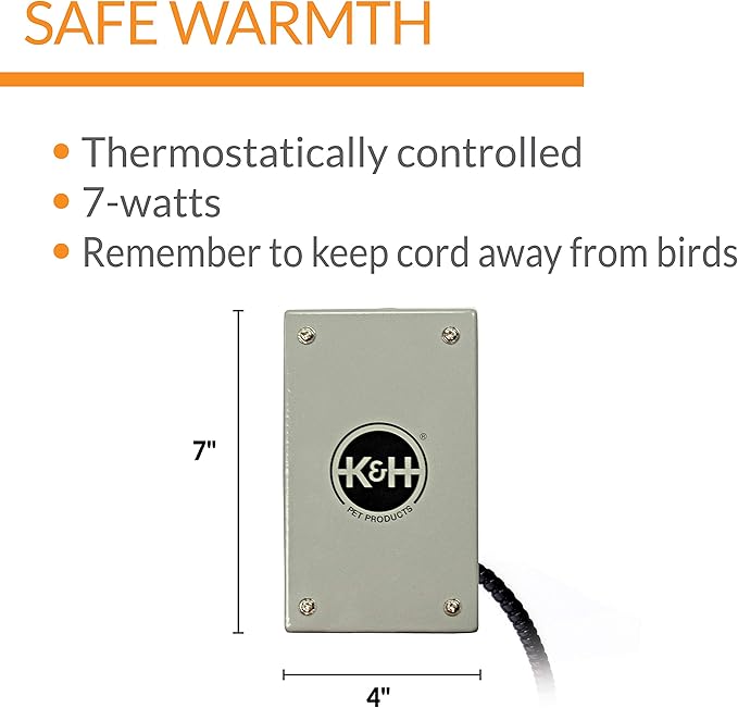 K&H Pet Products Snuggle-Up Bird Warmer, Caged Bird Heater for Medium/Large Exotic Birds Like Cockatoos, Macaws, African Grays, Bird Heater for Cage - Gray Large 4 X 7 Inches