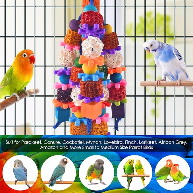 KATUMO Bird Toys, Parrot Toys Parakeet Chew Toys for Small to Medium Macaws, Cockatoos, African Greys, Amazon Parrots, Parakeets, Cockatiels, Conures, Lovebirds, Budgies