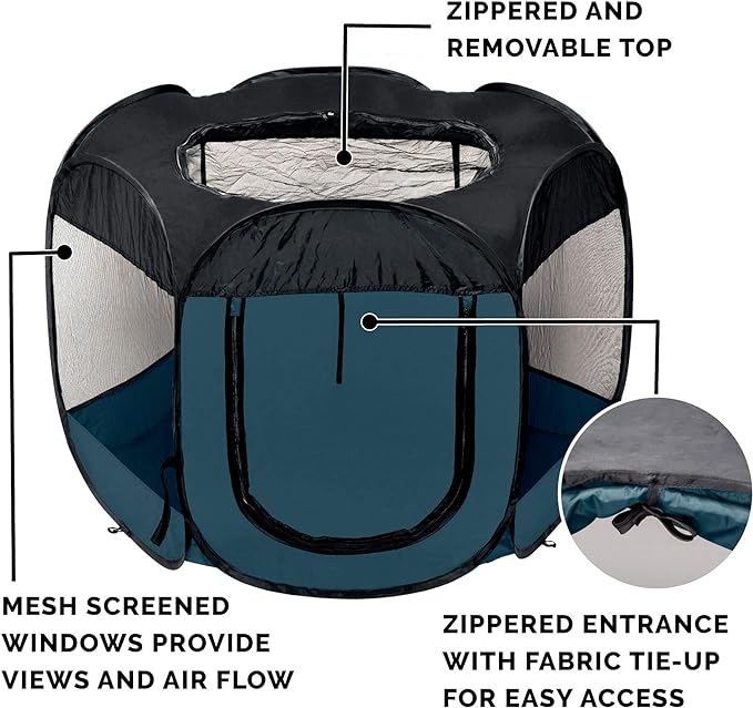 Furhaven Pop Up Playpen Pet Tent Playground - Sailor Blue, Small