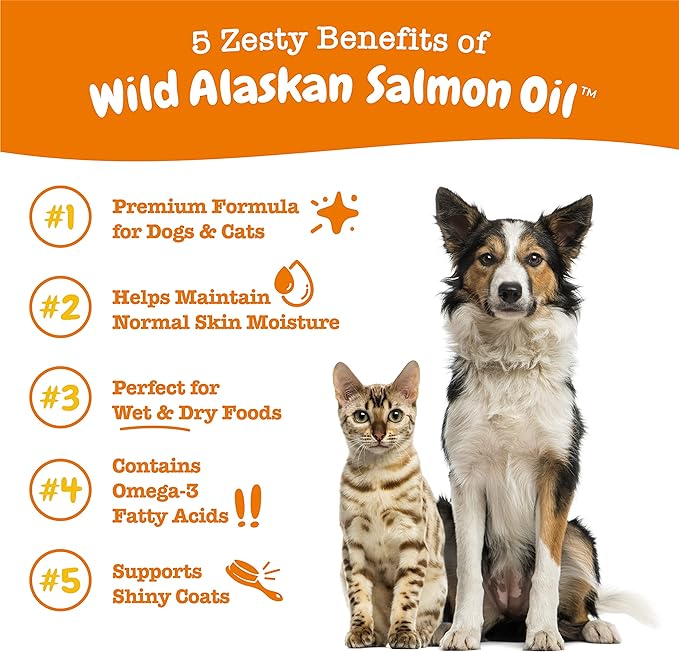 Wild Alaskan Salmon Oil for Dogs & Cats - Omega 3 Skin & Coat Support - Liquid Food Supplement for Pets - Natural EPA + DHA Fatty Acids for Joint Function, Immune & Heart Health 32oz