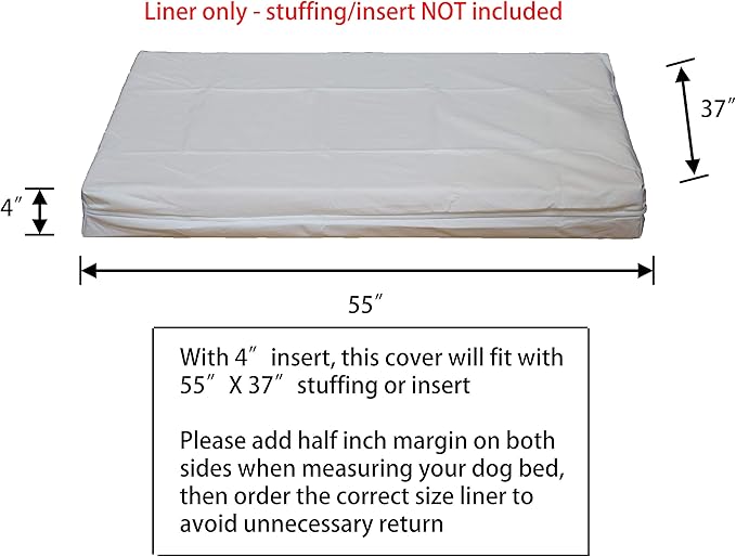 Elite DIY Durable Dog Bed Dog Pillow Pet Bed Removable Waterproof Liner with Zipper - Elite White Waterproof Dog Bed Liner only