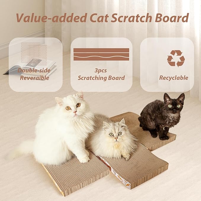 3 Pcs Cat Scratch Pad,Cat Scratcher Cardboard with Premium Reversible Scratch Textures Design Wide Durable Scratching Pad (3 PCS)