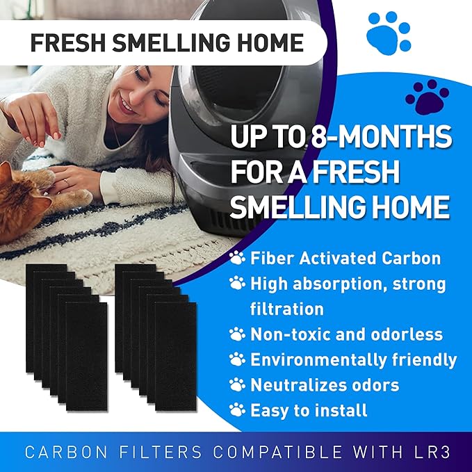 Carbon Filters for Litter Box Automated, 12 Pack Replacement Filters 9"×3" Thickened Type, Activated Carbon Filters Absorb Odor & Dust Control Moisture