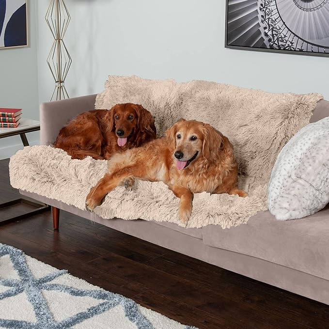 Furhaven Waterproof Throw Blanket for Dogs & Indoor Cats, Washable - Shaggy Plush Calming Long Faux Fur & Velvet Dog Blanket - Taupe, Extra Large/XL (Color May Vary)