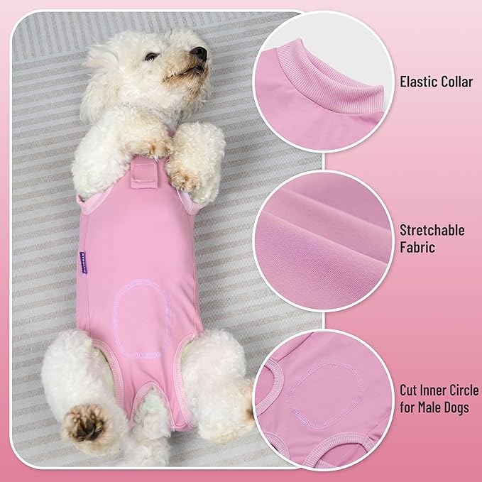 cyeollo Dog Surgery Recovery Suit for Female Male Dogs Cats Soft Breathable Dog Onesie After Spay, Neuter, Anti-Licking Pet Surgical Recovery Snugly Suit Bodysuit, Pink, XS